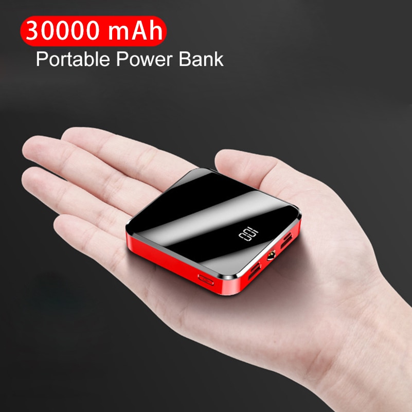30000 Mah Power Bank Draagbare Oplader Led Display Spiegel Screen Mini Powerbank Externe Batterij Voor Slimme Mobiele Telefoon