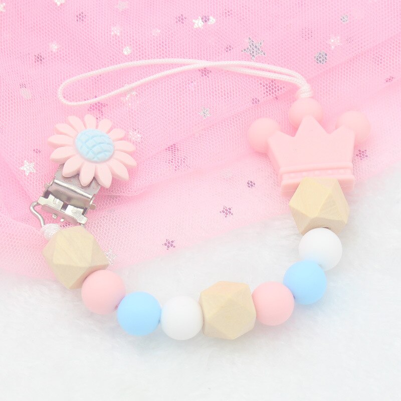 1 Pcs Leuke Pacifer Houder Bloem Patroon Baby Baby Pacifer Clip Keten Cartoon Kinderen Baby Pacifer Kralen Keten Levert: Roze