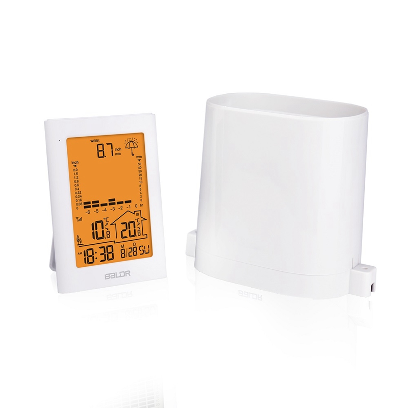 Wireless Rain Gauge LCD Digital Weather Station In/Outdoor Time Thermometer Real-time Rainfall Record Rain Measure Meter Sensor: white