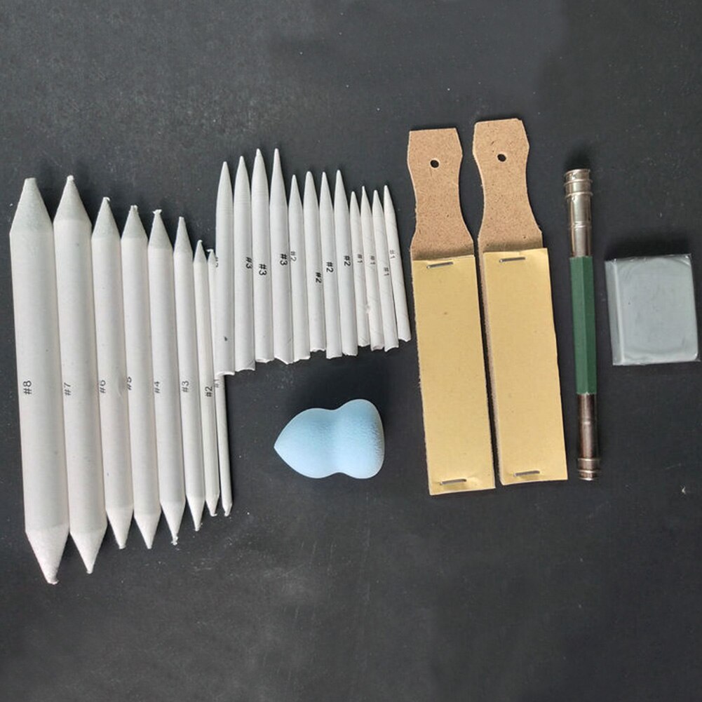 25 stk sleteligt sandpapir begynder skarpe skitse værktøjer papir pastel stub blyant sæt bærbar blanding smudge stick