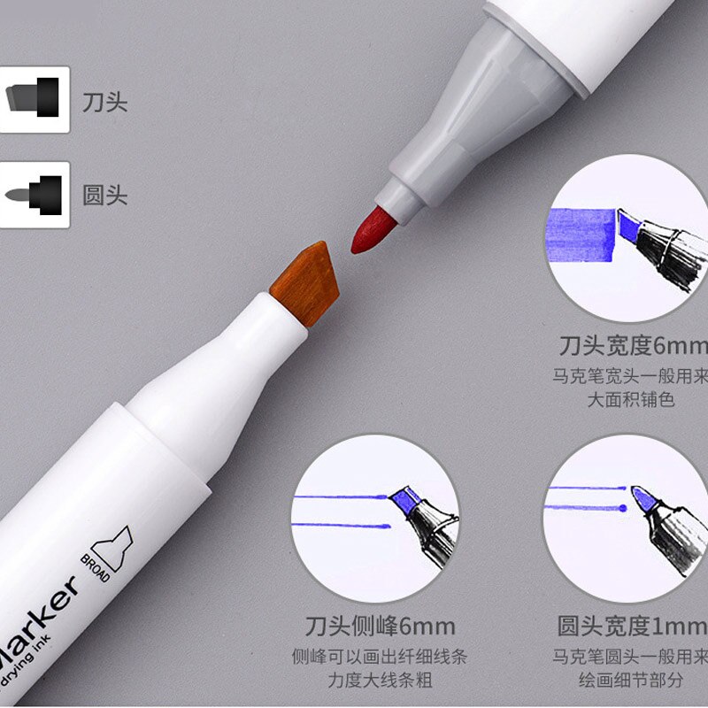 Double pinceau de dessin de couleur 12/24/36/48/60, pour étudiants, marqueur à l'huile, Graffiti pour enfants, marqueurs d'art pour affaires/étudiants/écriture