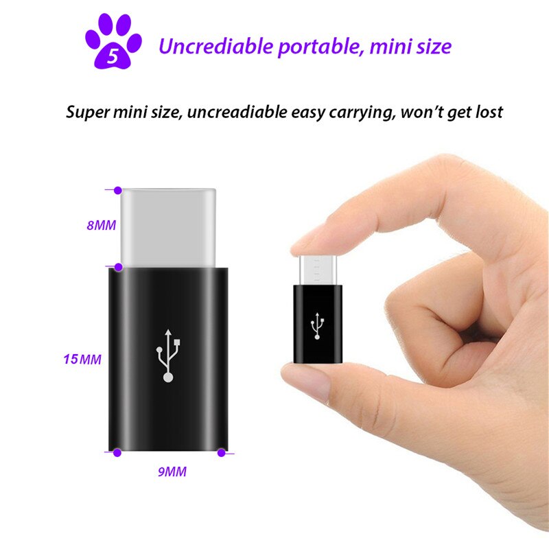 8MM Long USB Type C Adapter For Blackview Bv9700 Bv9600 BV8000 BV9000 Pro S6 Micro USB Female To Type C Male Converter Cable
