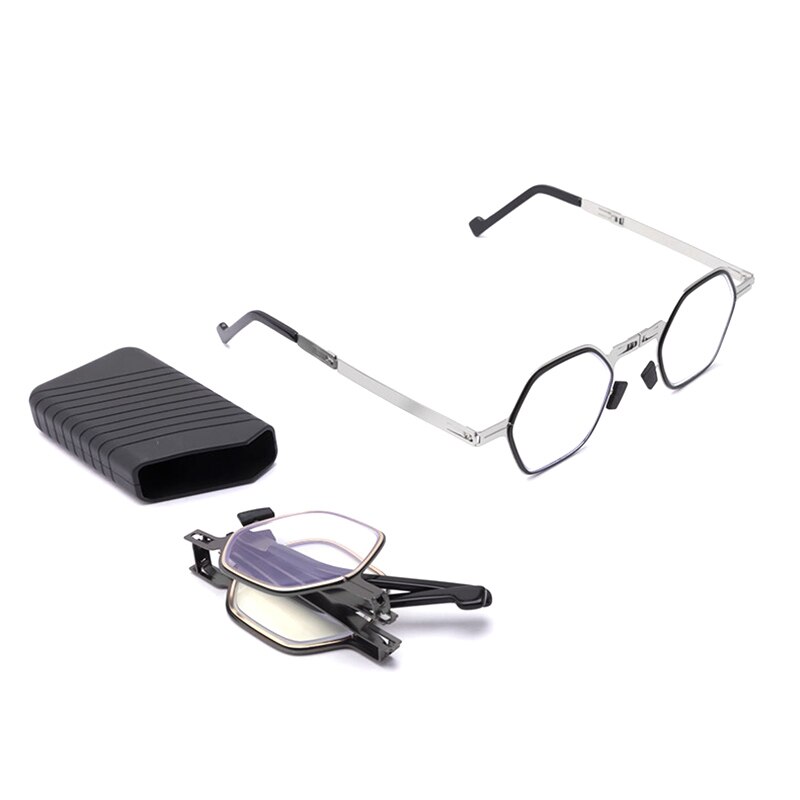 Modieuze Mini Vouwen Leesbril Mannen Vrouwen Anti-Blauw Licht Verziend Glazen Opvouwbare Hexagon Volledige Metalen Frame