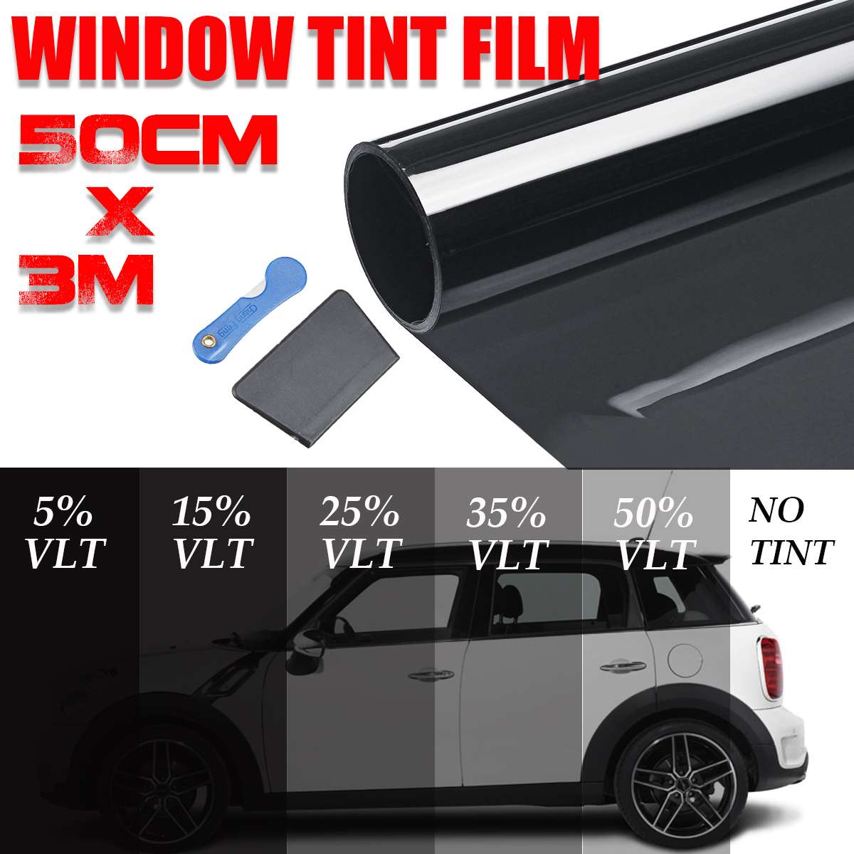300x50cm Zwart Autoruit Tint Film Glas VLT 5%-50% Glas Verven Film Roll Solar UV Bescherming Sticker Films
