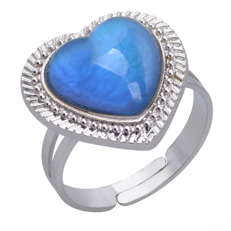 Hart Mood Kleur Veranderen Ringen Voor Vrouwen Zilveren Sieraden Passen Ring Vrouwelijke Bruiloft Belofte Ringen Dames Temperatuur Ring