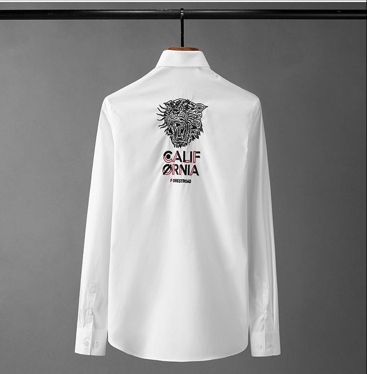 Långärmade manliga skjortor svart tigerbroderi casual herrklänningskjortor slim fit manskjortor plus storlek 4xl
