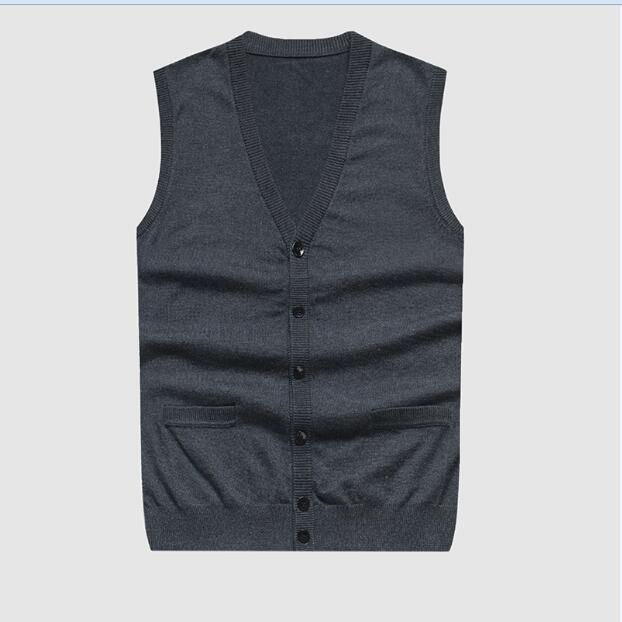 Cardigan sans manches en laine tricotée pour homme, couleur unie, simple boutonnage, gilet en cachemire: Gris foncé / S