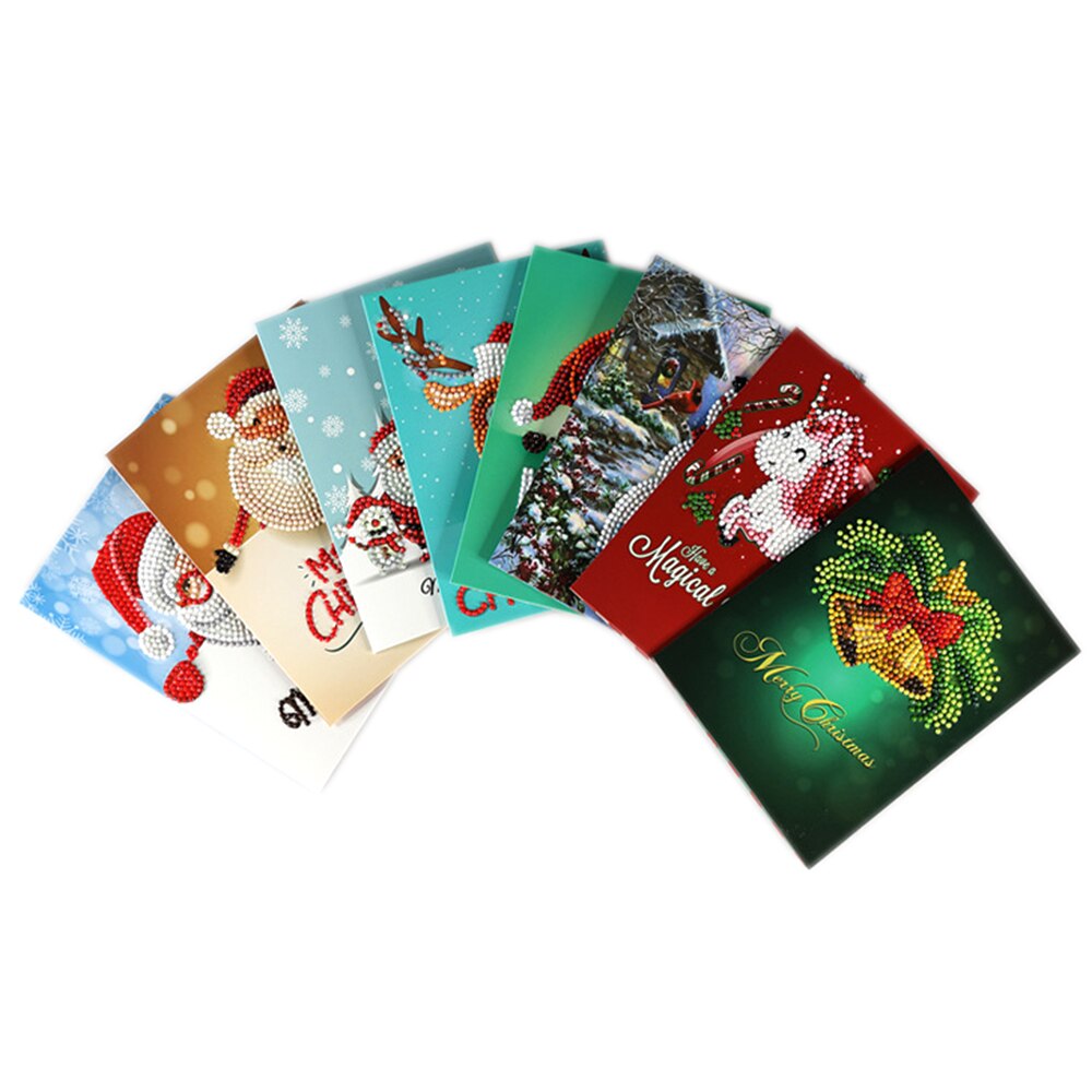 Merry Christmas Cards DIY Diamond Painting Handmade Card Round Drill Greeting Cards Rhinestones Arts Crafts Xmas
