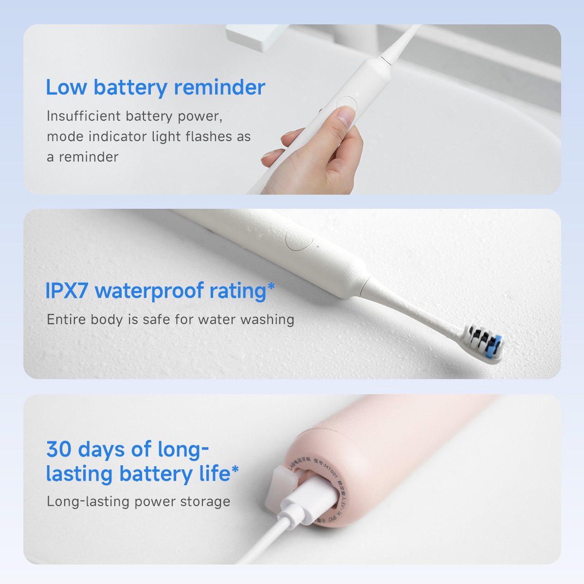DOCOLAB Electric Toothbrush sonic vibration brush 3-gear Mode USB Charging IPX7 Waterproof Personal care appliances