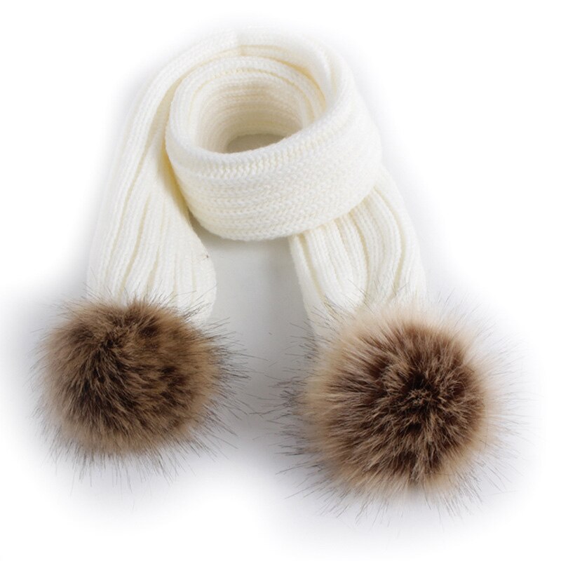 Kids Scarf Pompom Winter Warm Children Toddler Scarves Outdoor Solid Color Knitted Baby Girl Boy Scarf: white scarf