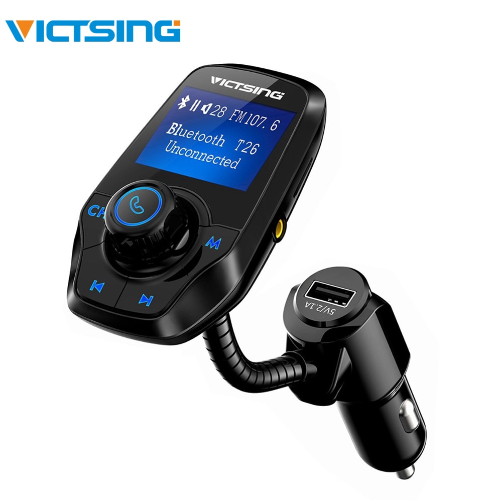 VicTsing FM Transmitter Bluetooth Wireless In-Car Radio Transmitter Adapter 3.5mm USB Port Support AUX Input 1.44'' Display TF