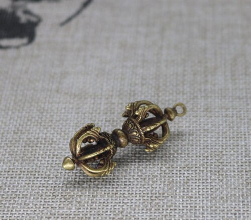 Chinese Collectibles Pure Brass Tibetan Vajra Dorje Small Pendant Statue