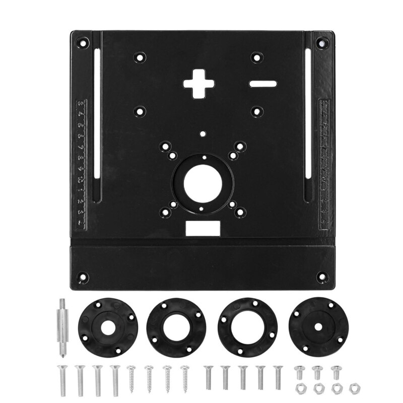 Aluminum Alloy Router Table Insert Plate Portable Woodworking Bench Trimming Machine w/ Ring Screws Engraving Flip Board: Black