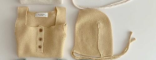 neue baby kleidung stricken baby jungen einteilige kleinkind weste body und hut nettes kind mädchen anzug: yellow / 66CM