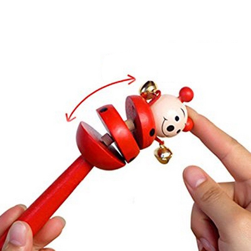 Newborn baby solid wood rattle sounding comfort toy cartoon shape a variety of colors shipped randomly