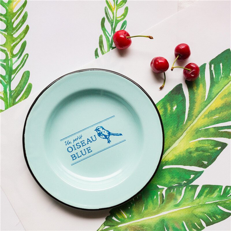 (3 pieces/set)Enamel Dinner Plates Dishes Plate Set Bird Pattern