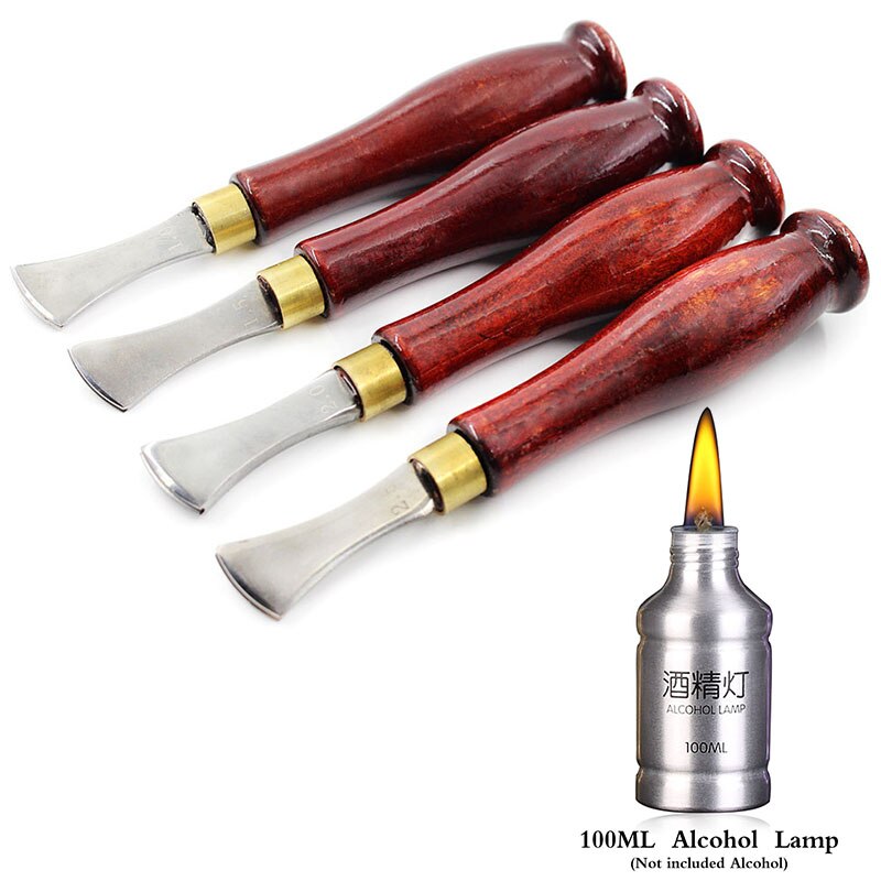 1.0-2.5Mm Lederen Rand Rillen Tool Rvs Blade Ondiepe Markering Randen Druk Line Tool Groove Druk Lijn gereedschap: 4 sizes Alcohol lamp
