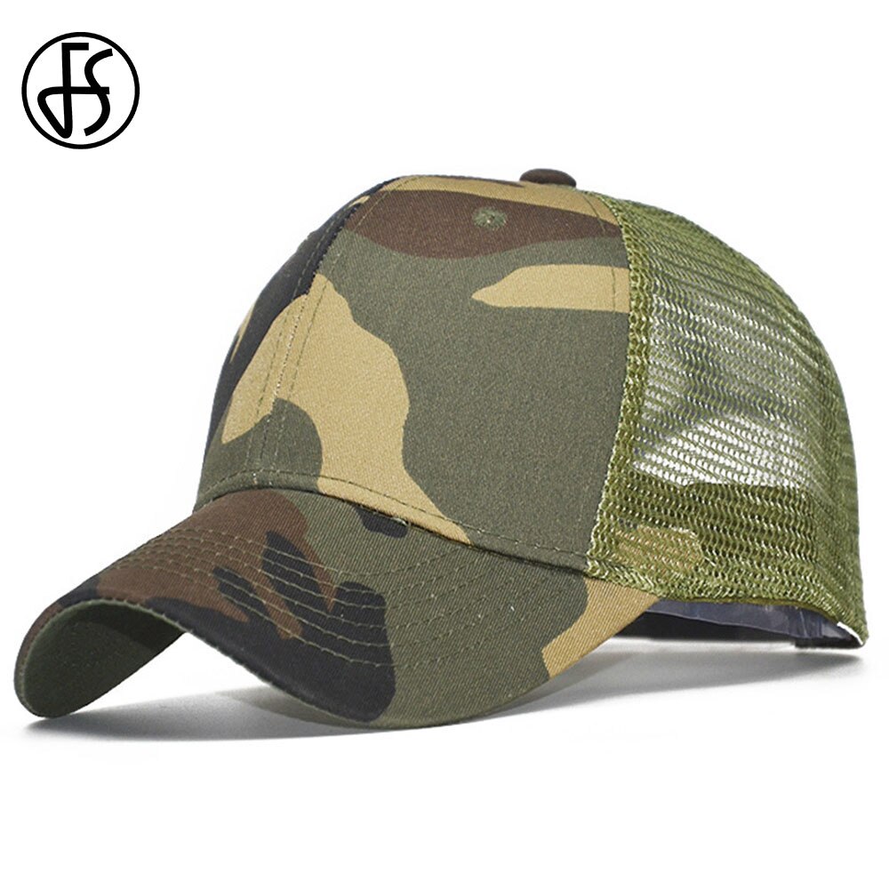 FS-gorras de camionero de camuflaje para hombre y mujer, gorros tácticos transpirables de malla, Gorra de béisbol de camuflaje verde,