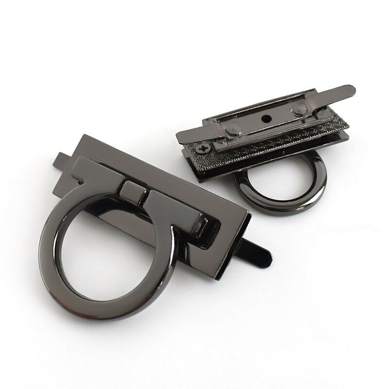 Meetee 2/4Pcs Metal Clasp Turn Twist Lock Handbag Rectangle Closure Decor Buckles DIY Bag Leather Craft Hardware Accessories: 45x17mm-4Pcs / GunBlack