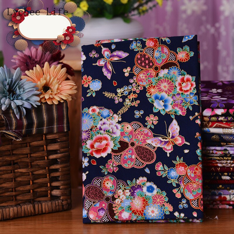 Lychee Leven Japanse Vlinder Kraan Gedrukt Patchwork Stof Zwart Rood Katoen Kersenbloesem Bronzing Stof Diy Naaien Ambachten: 2