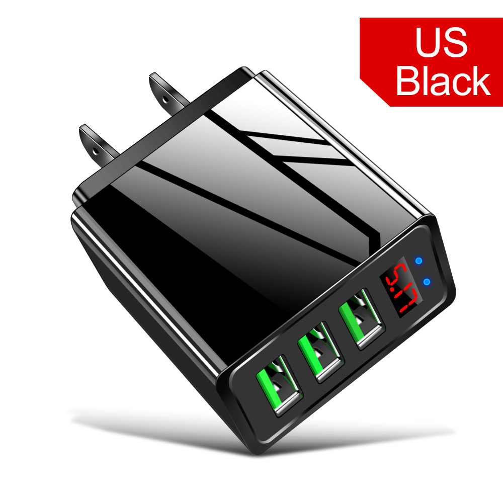 Usb Charger Led Digitale Display Voor Iphone11 7 8 Samsung S8 S9 S10 Plus Eu Ons Uk 3 Port Usb mobiele Telefoon Oplader Adapter: Black US