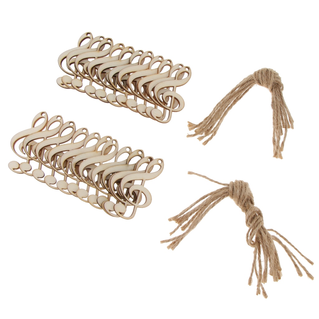 24PCS DIY Crafts Blank Wooden Embellishments Music Note Cutouts for Christmas Tree Party Home Decorations