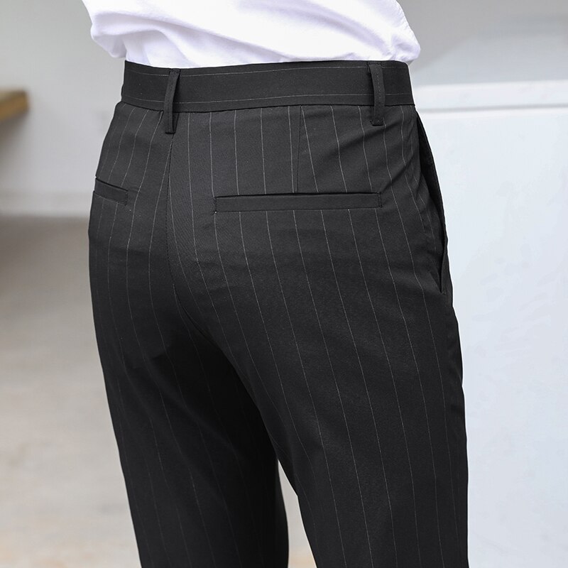 Syyspuku housut miesten raidallinen hieno herkkä kangas yhdeksän pisteen housut miesten vaatteet business casual toimistopuku housut siistit