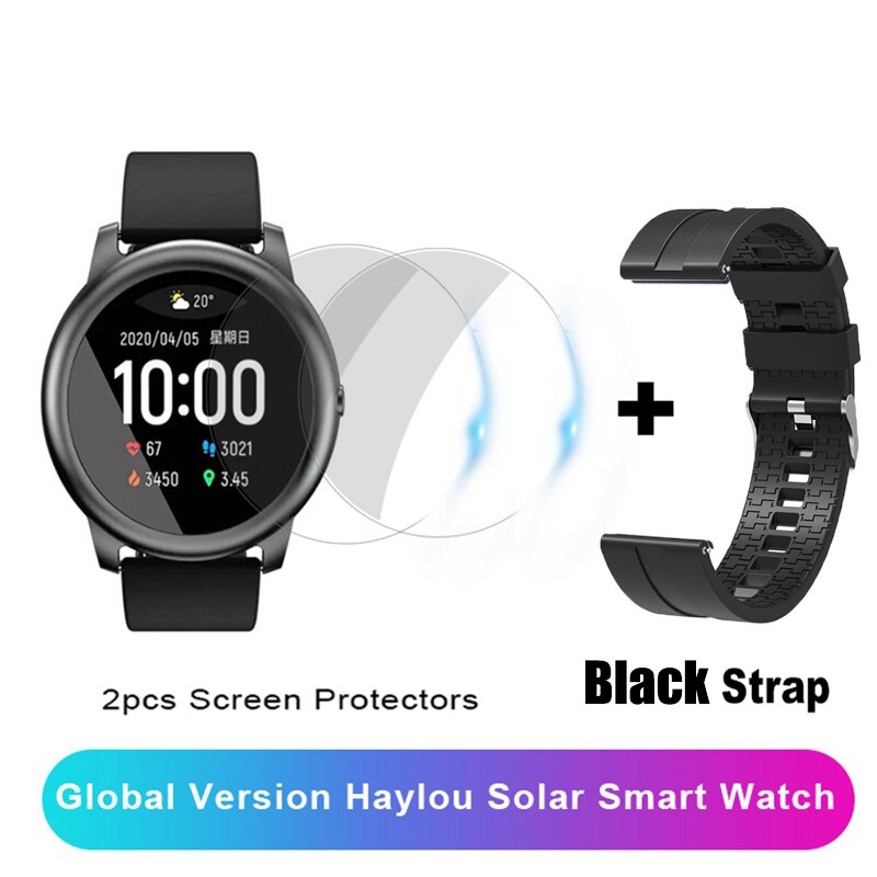 Xiaomi Haylou Solar Smart Watch IP68 Waterproof Heart Rate Sleep Monitor Pedometer Multiple Sport Watch For Android iOS: Add 2Film Black