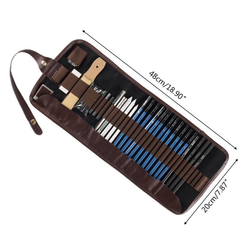 32 pièces ensemble de dessin de croquis Kit de crayon de charbon de bois Graphite sac de transport pour les étudiants d'art fournitures de peinture scolaire