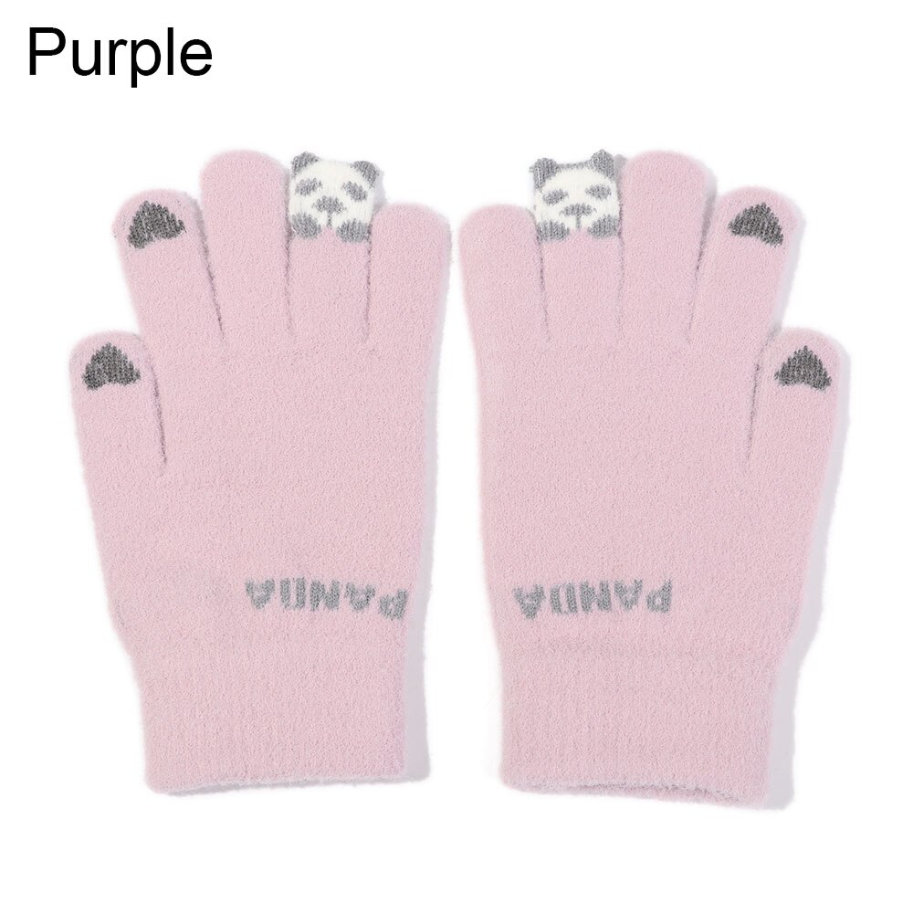 Słodki kreskówka koty rękawiczki damskie dziewczęce zimowe ciepłe rękawiczki zagęścić dzianinowe pełne mitenki rękawiczki robić ekranu dotykowego: purpurowy