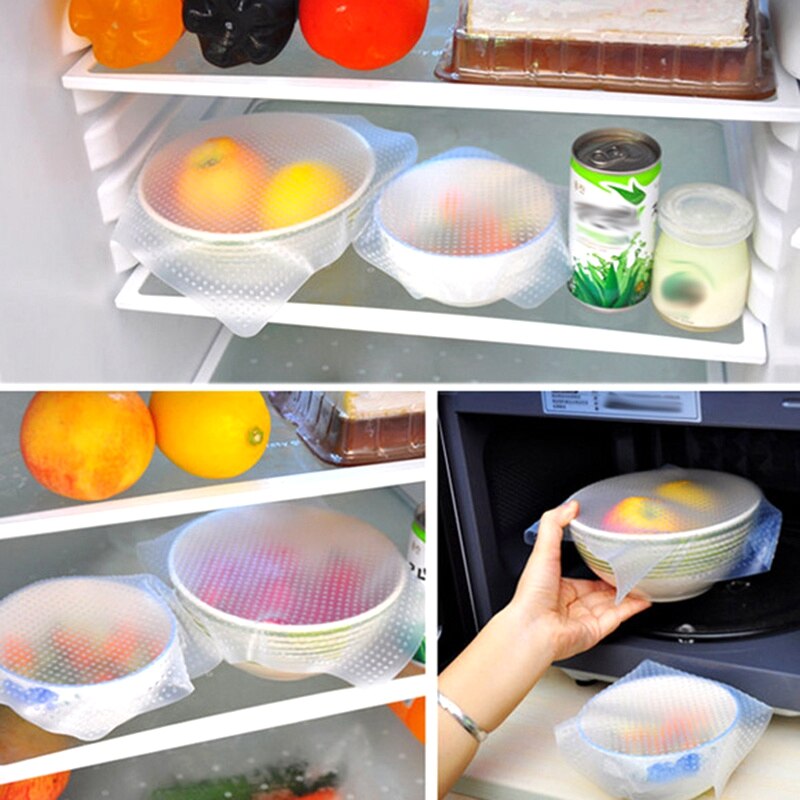 Enveloppe de couverture pour aliments frais | Film accrochable en Silicone scellé, outil de cuisine extensible pour conserver les produits frais, ensemble de 3 pièces