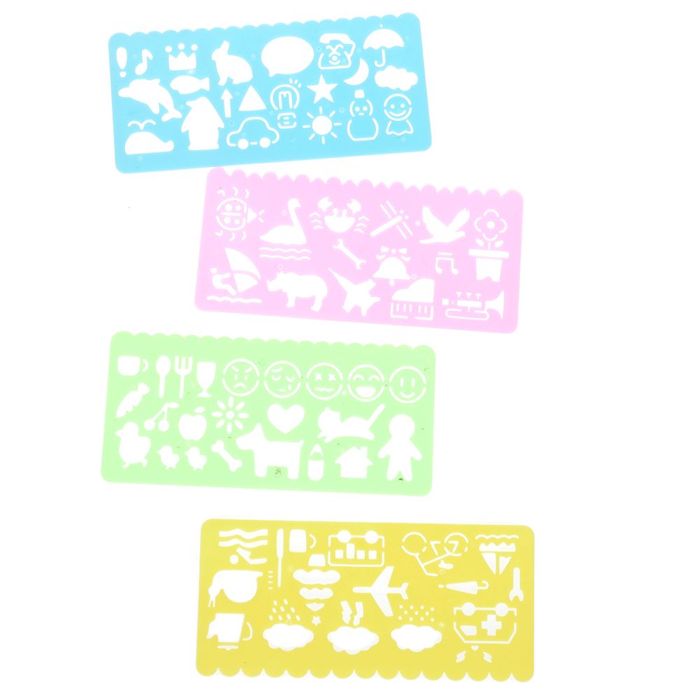 Plantilla de dibujo de símbolos gráficos para niños y estudiantes, regla de Color de caramelo de papelería, regla de plantilla de dibujo, papelería, 4 Uds.
