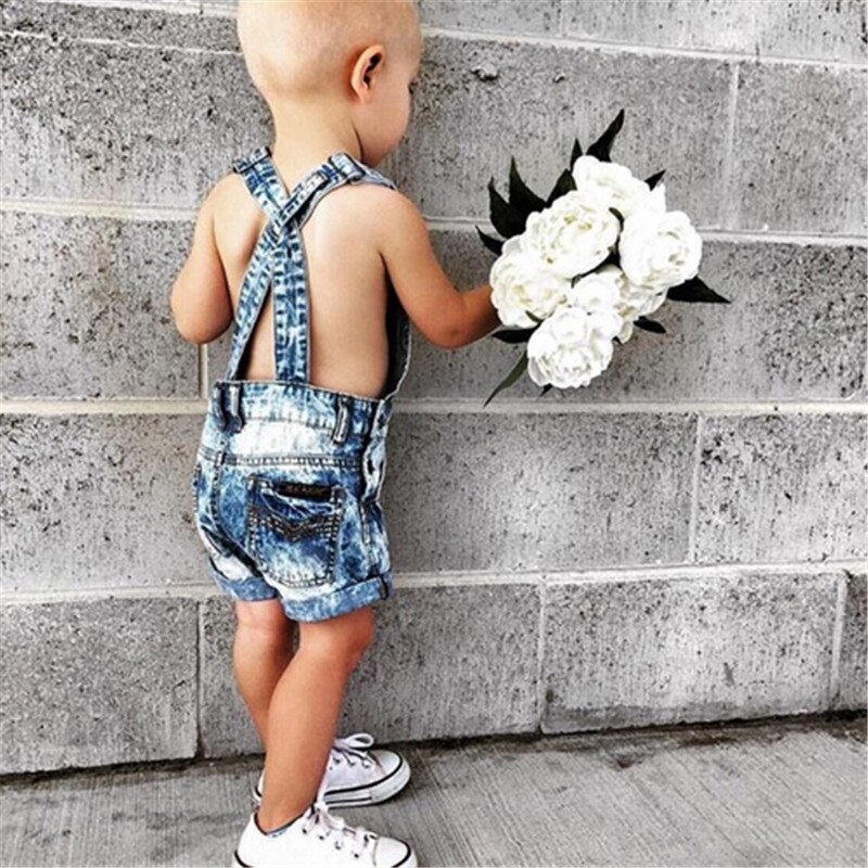 Enfants bébé garçons filles Denim bavoir pantalon salopette Jean tenues sans manches dos croisé Denim Shorts combinaison tenues vêtements d'été