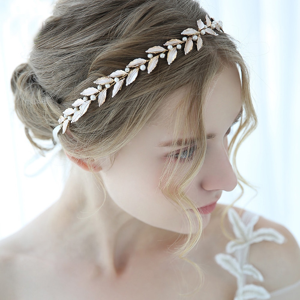 Adorno capilar nupcial de boda minimalista Vintage hojas enredadera para el cabello tocados de perlas decorativas para niñas o mujeres agraciadas