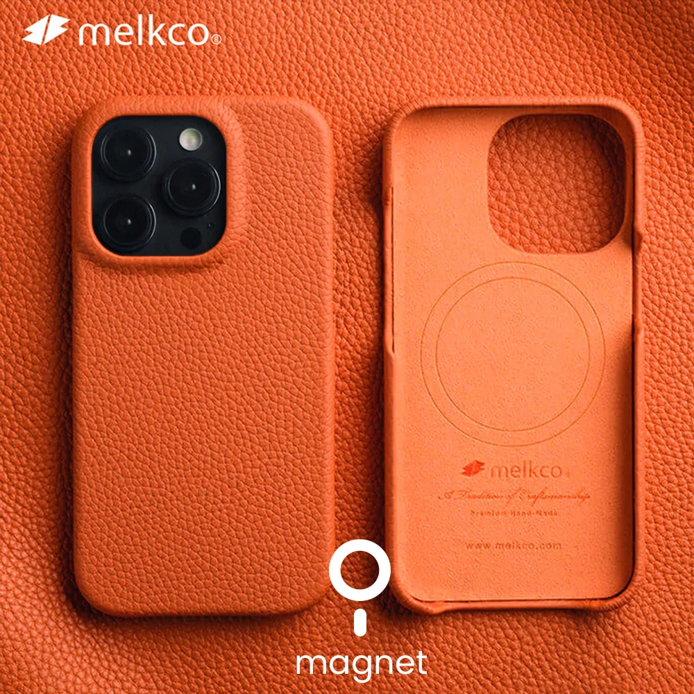 Melkco Premium Genuine Leather Case for iPhone 15 14 Pro Max Plus Magnetic Luxury Business Natural Cowhide Phone Cover