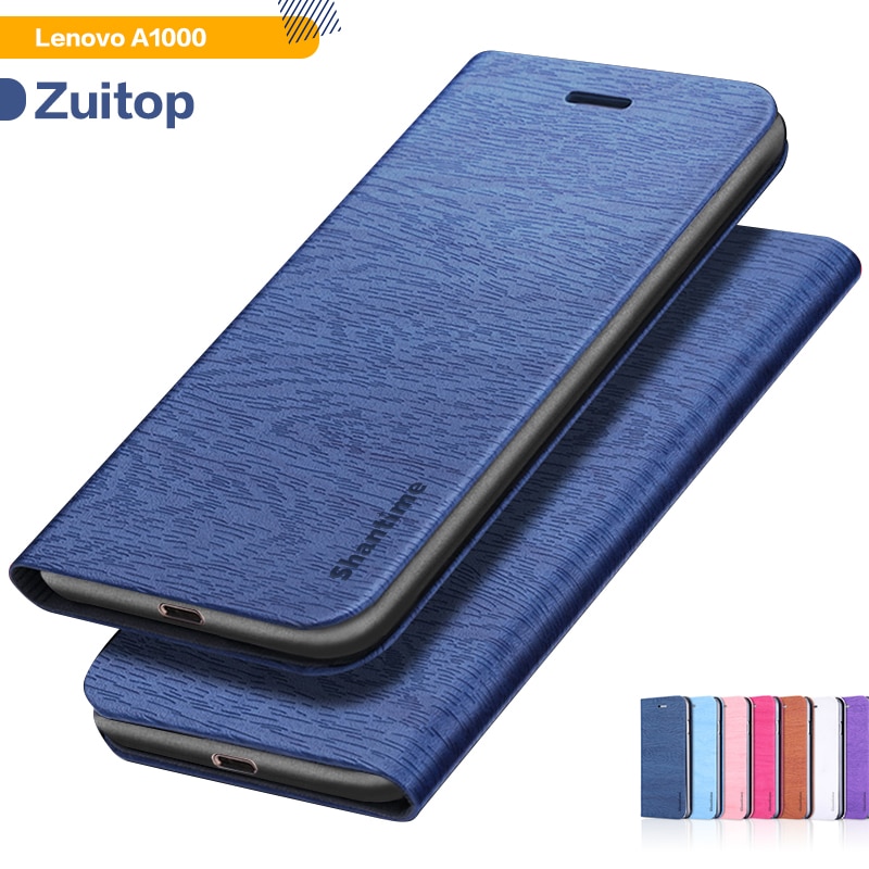 Wood grain pu læder telefon etui til lenovo  a1000 flip bog etui til lenovo  a1000 business pung etui blødt silikone bagcover