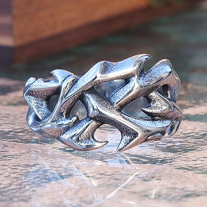 Vintage ▾ scava fuori design colonna vertebrale in acciaio inossidabile anello da uomo coppia anelli per uomo donna fresco nordico vichingo accessori gioielli