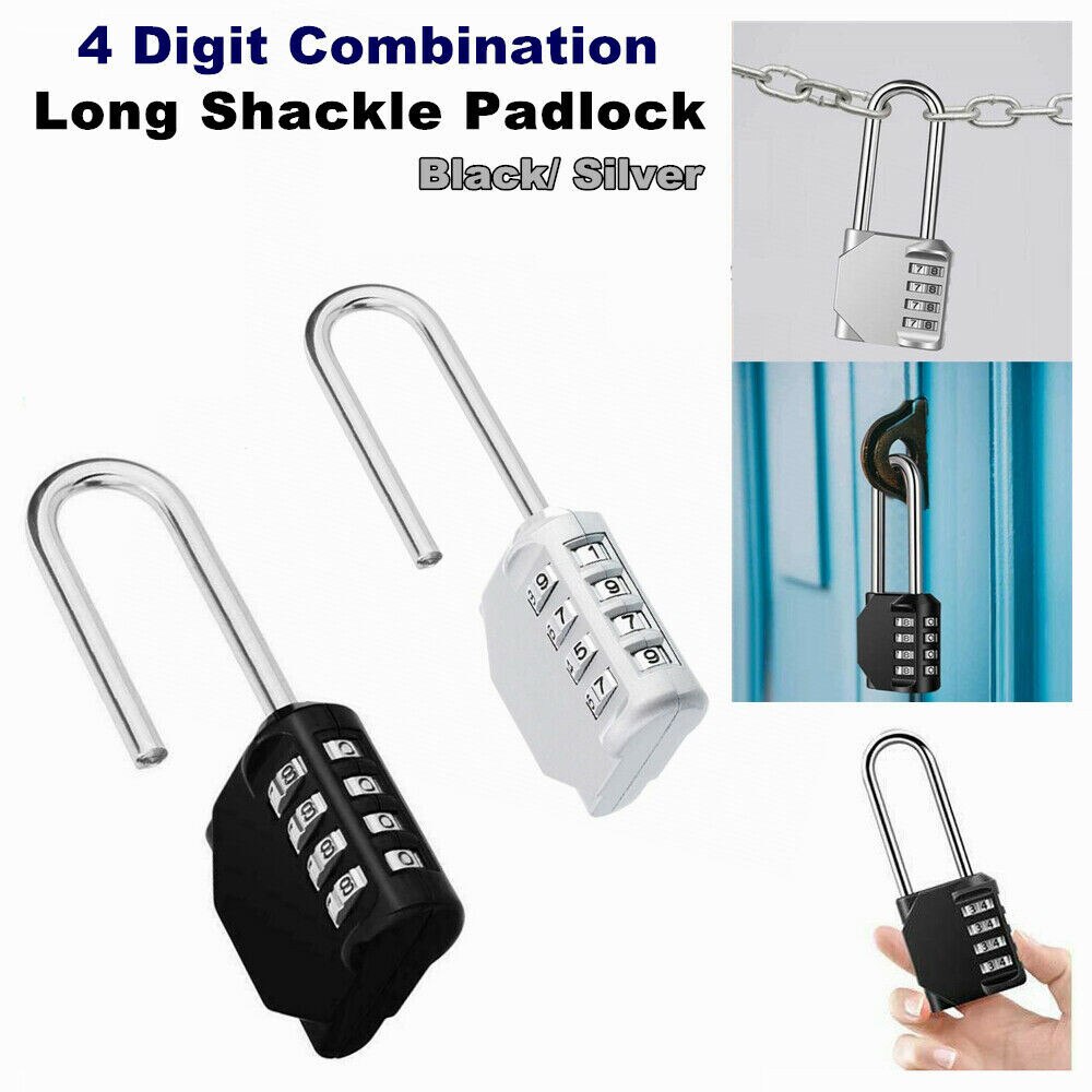 4 Digit Number Combination Padlock Long Shackle Padlock Outdoor Waterproof Lock Suitcase Luggage Security Coded Lock