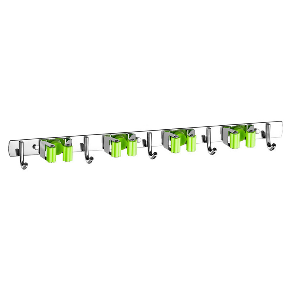 Broom Holder Wall Mount Clip Stainless Steel Heavy Duty Multifunctional Laundry Room Mop Organizer Space Saving Practical Hanger: Green 4