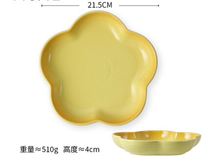 Céramique en forme de fleur profonde multicolore | Plat, soupe au riz, assiette à spaghetti, bol de collation aux fruits, assiettes à salade, fournitures de table pf9064: yellow-L