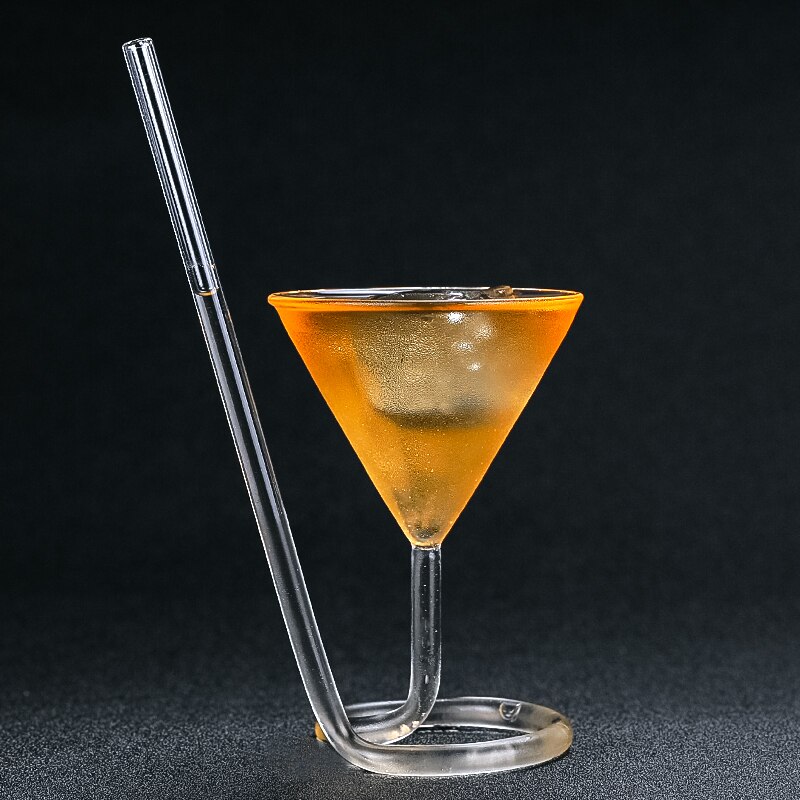 Screw Spiral Straw Molecule Cocktail Glass Bar Party Triangle Goblet Martini Champagne Coupes Vaso Wine Glasses Charms