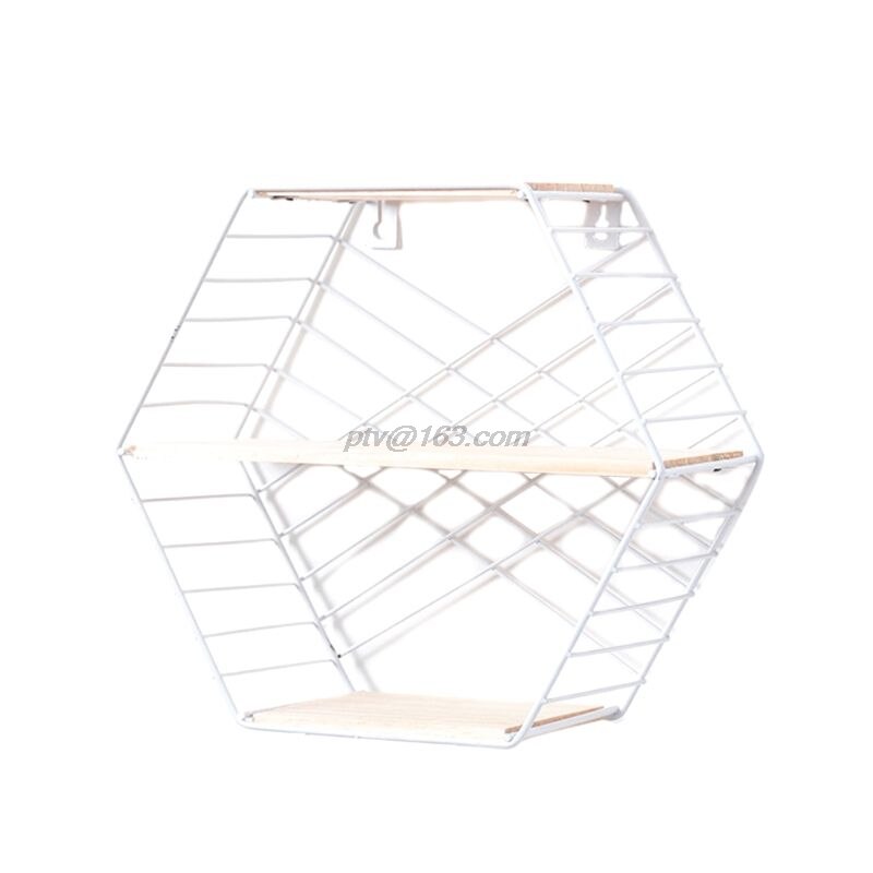 Wall Mounted Floating Shelf Simple Geometry Wood Metal Plant Flower Storage Shelves Display Decor for Bedroom Living Room Office: White