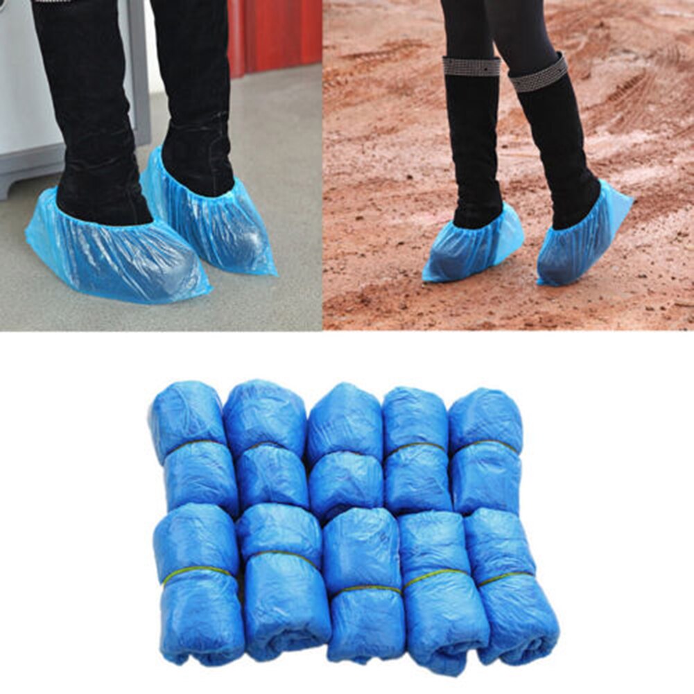 100 stk 33cm x 14cm engangs plast anti-slip sko dækker rengøring beskyttende oversko sko støv dækker plast hjem udendørs