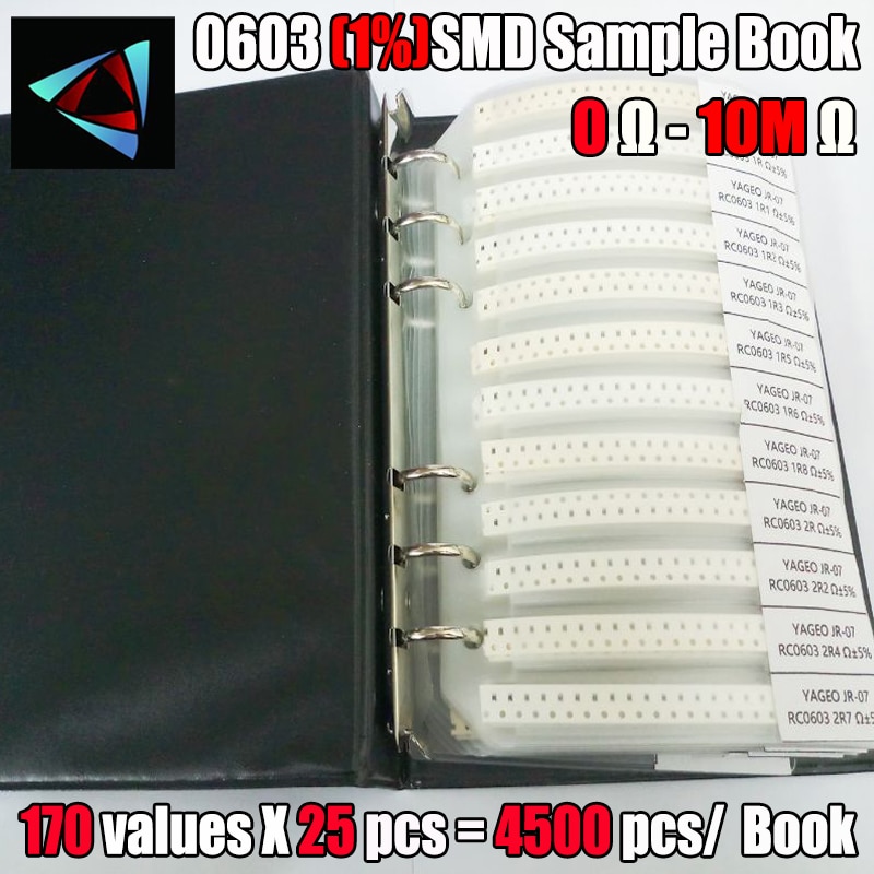 4250/8500 PCS/LOT RC0603 FR-07 0603 1% SMD Resistor Sample Book 0R~10M Tolerance 170 Values 25pcs 4250 pcs Resistors Kit