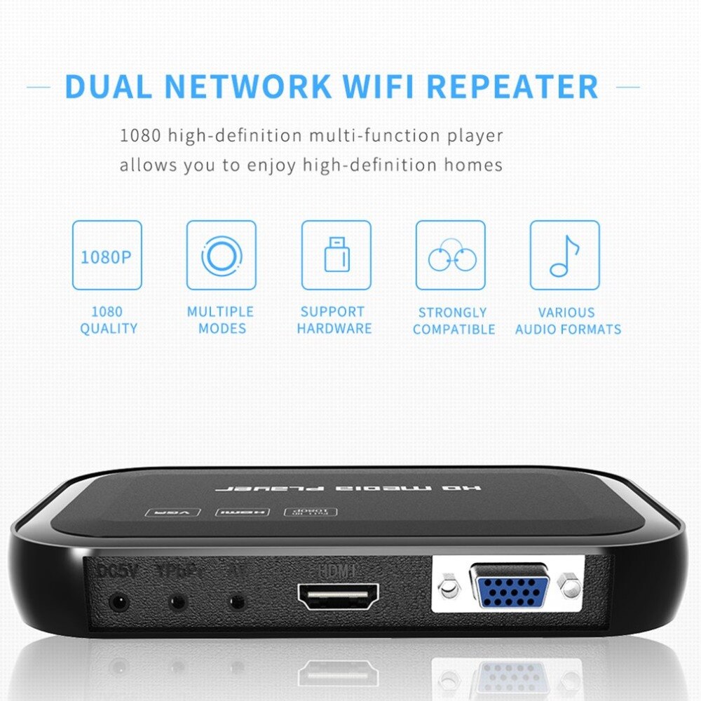Volledige  hd 1080p multifunctionele 3d mediaspeler met 01 afstandsbedieningen hdmi vga meerdere modi hd media center wifi repeater
