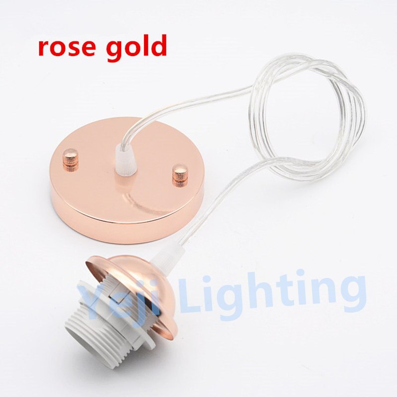 E27 fatninger plastik lampeholder med 1m ledninger loft rose baldakin lampe base til lysekrone led pendel ledning sæt gør det selv: Rose guld
