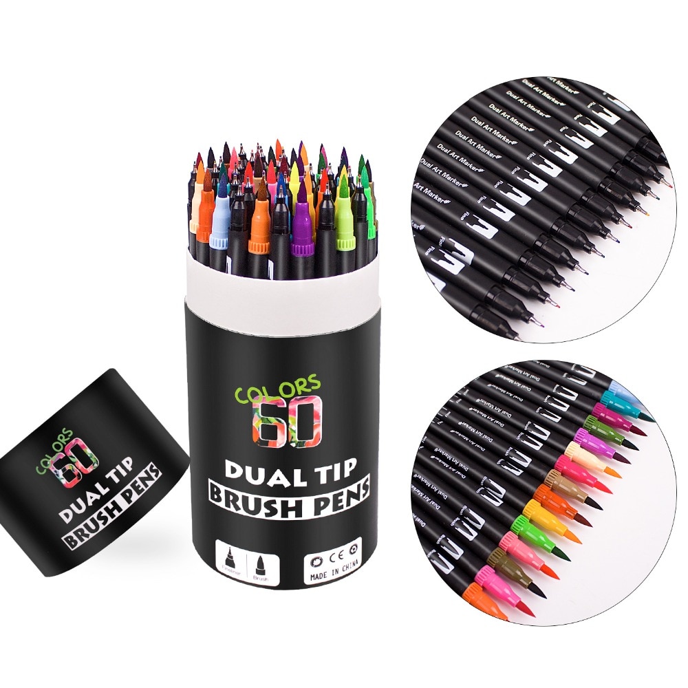 Dual Tip Borstel Pennen 60 Unieke Kleuren Belettering Pen Markers Borstel Fineliner Tips Perfect Voor Coloring Art Doodling Hand Belettering