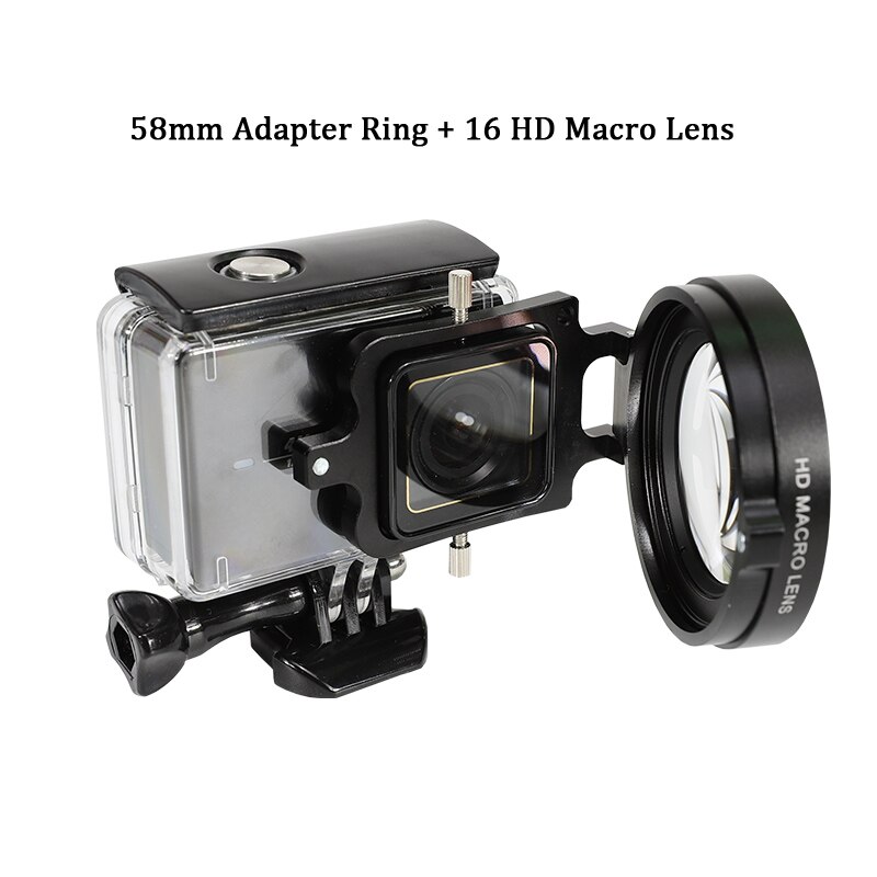Lens Filter Kit voor Yi 4 K Xiaoyi Lite Macro Lens 16X Close-Up + Duiken Rood Filter + 58mm Adapter Ring voor Yi 4 k Waterdichte Case