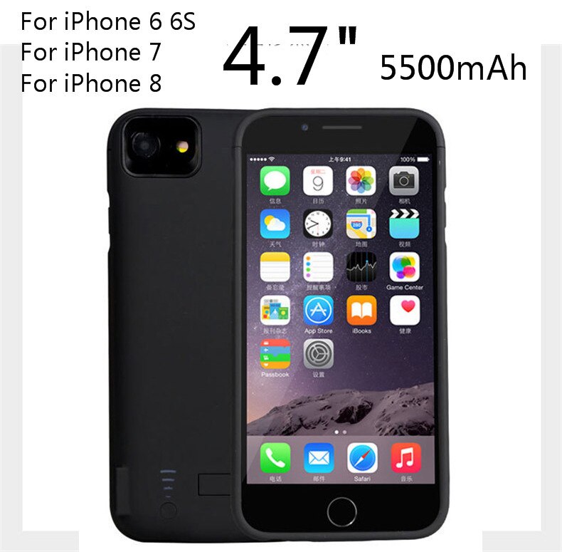 8000mAh Battery Case For iPhone 6 6S 7 8 Plus Backup Power Bank Charging Case For iPhone X 5000mAh Battery Charger Case Cover: i7 Matte Black