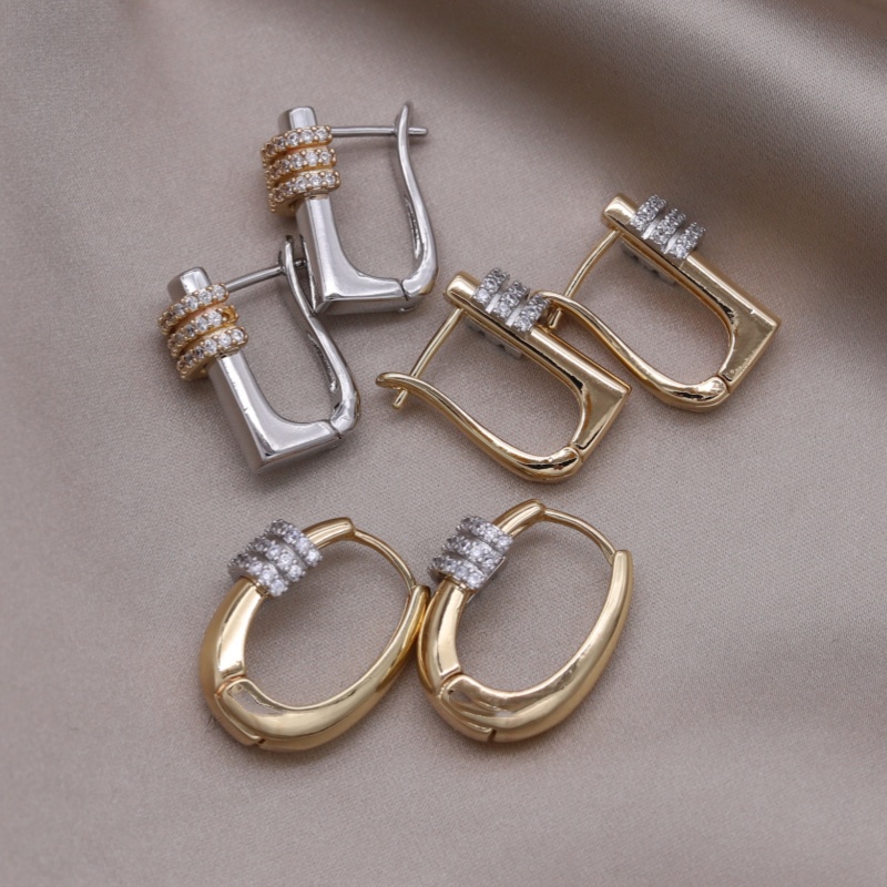 Nueva joyería de francesa, pendientes geométricos de circonita con forma de gota de agua chapados en dos tonos, accesorios brillantes para trabajo diario para mujer